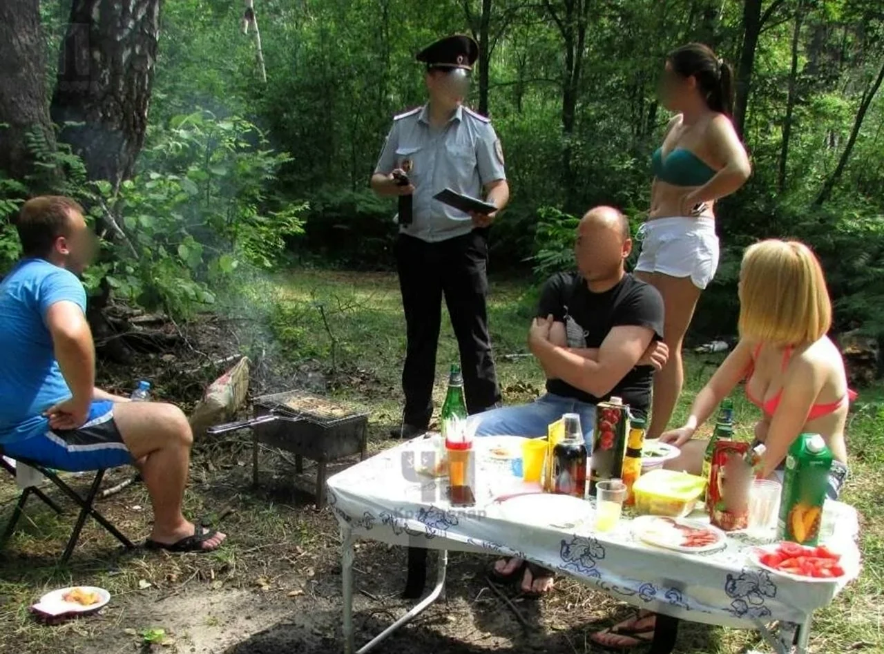 Русские шашлыки в лесу. Картинка