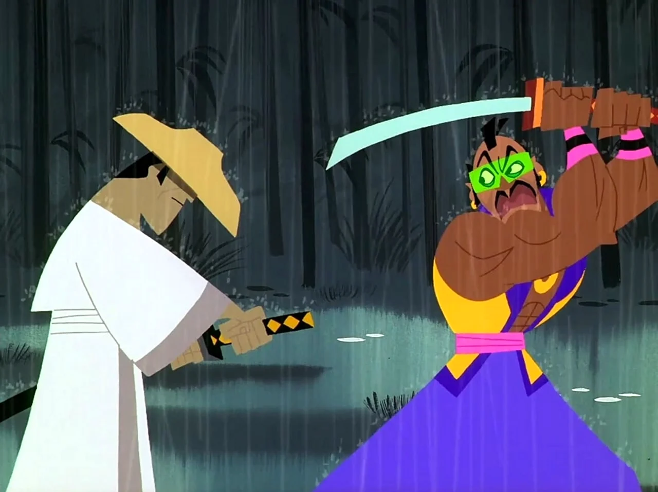 Самурай Джек против самурая. Картинка из мультфильма