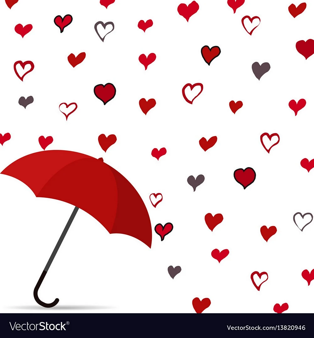 Сердечки под зонтом. Красивая картинка