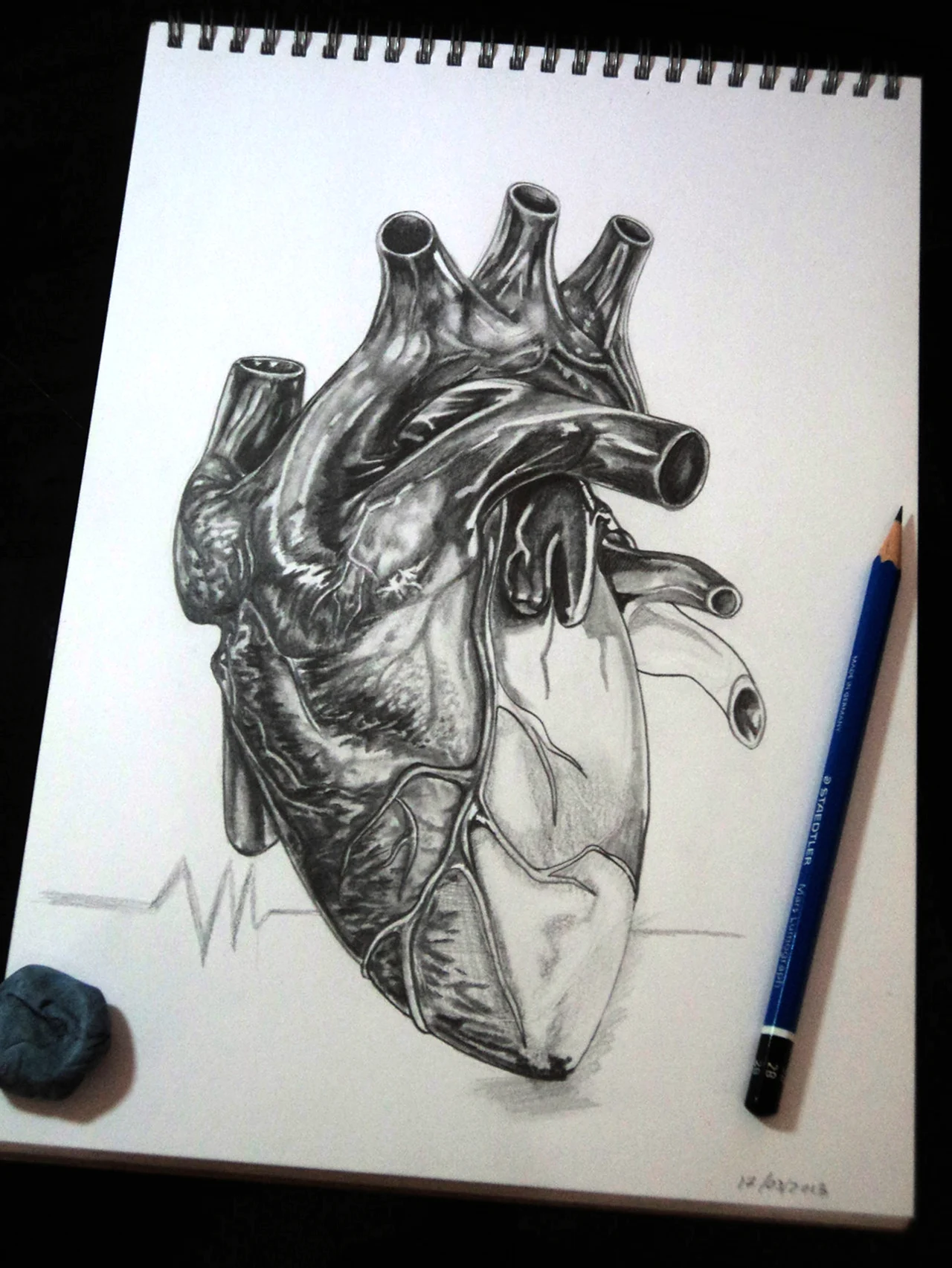 Сердце человека карандашом. Для срисовки