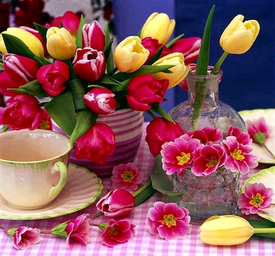 Шикарные тюльпаны с добрыми пожеланиями. Красивая картинка