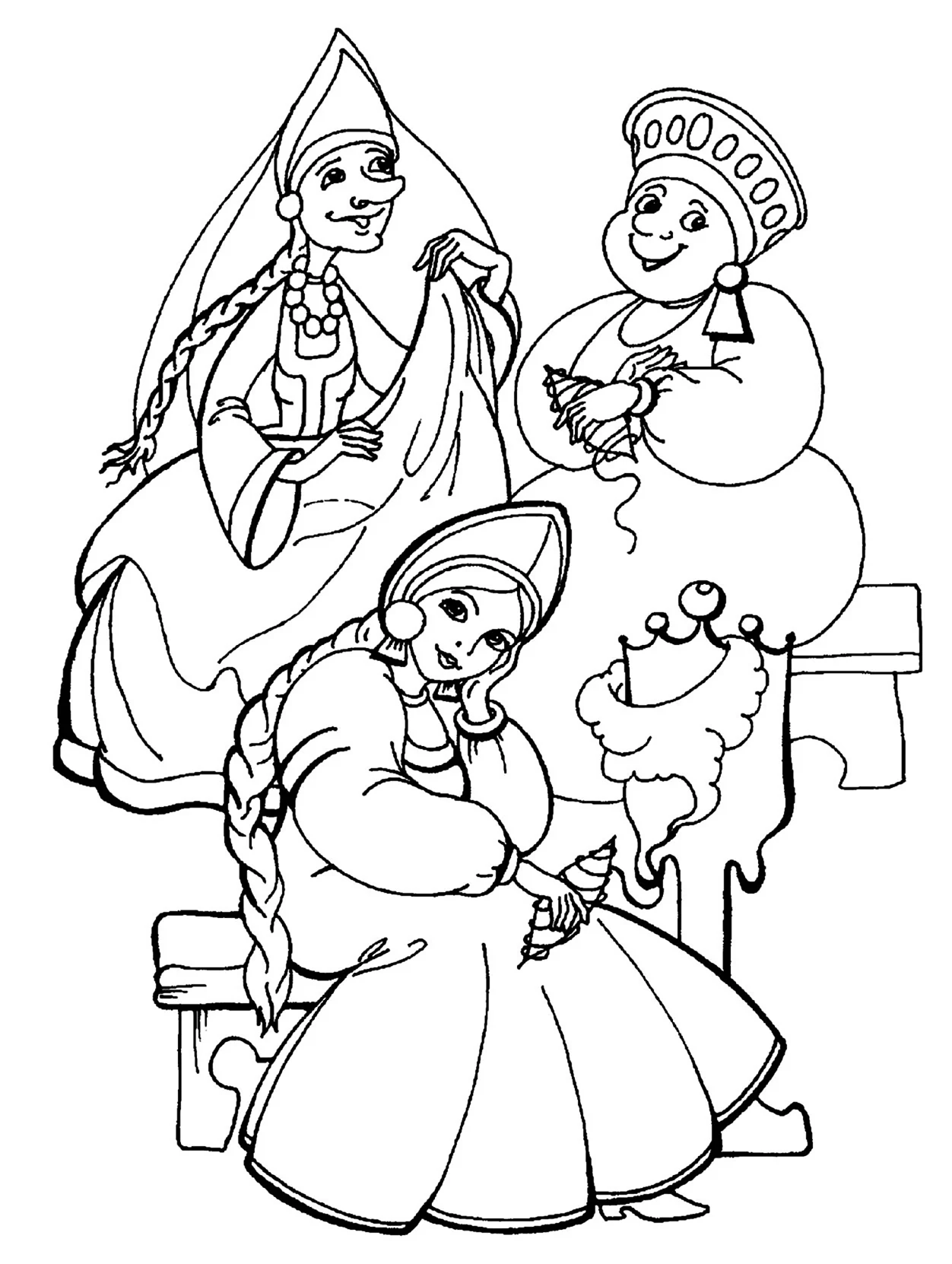 Сказка о царе Салтане три девицы раскраска. Для срисовки