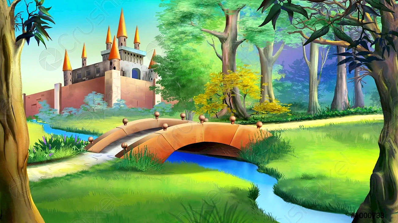 Сказочная речка с мостиком. Красивая картинка