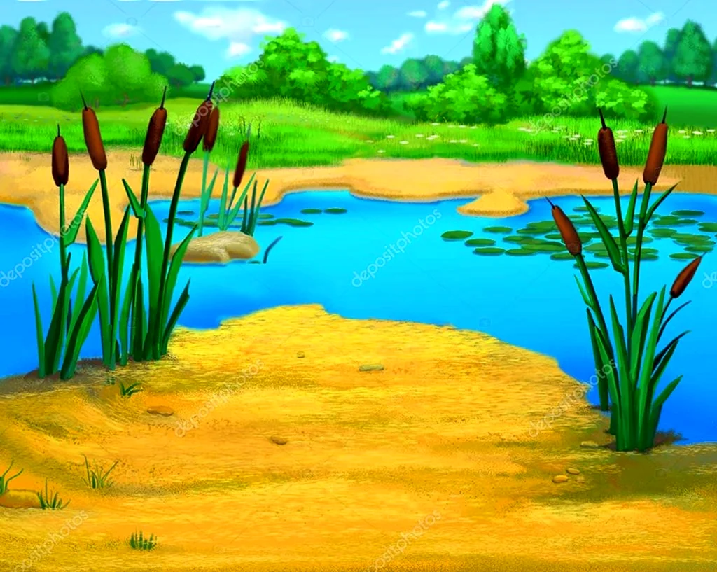 Сказочное болото с камышами. Картинка