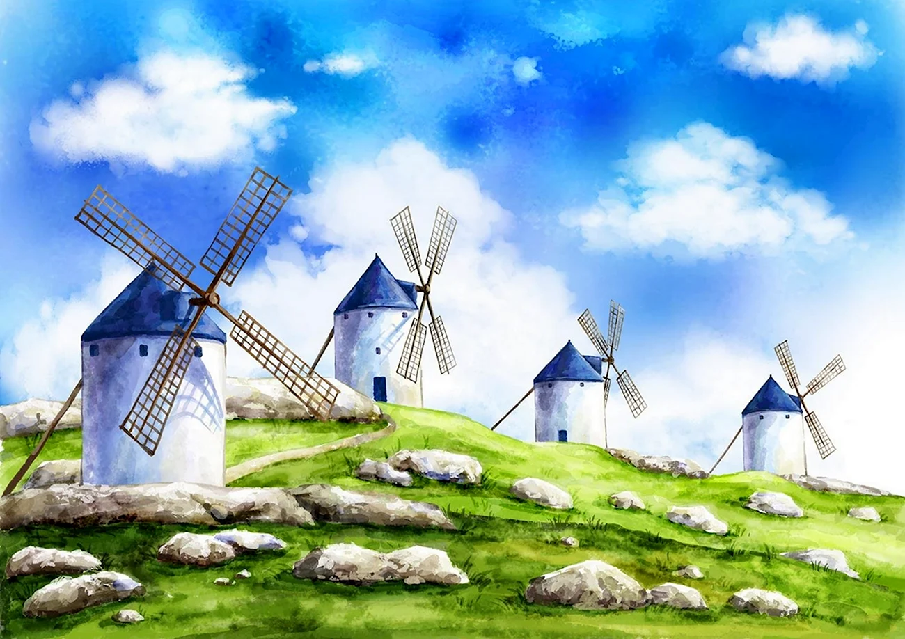 Сказочные Ветряные мельницы. Красивая картинка