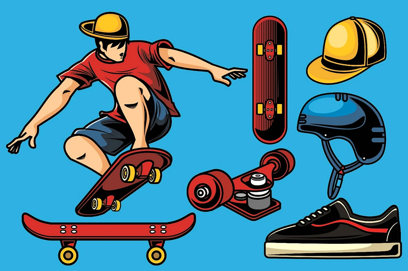 Скейтбордист иллюстрация. Поздравление