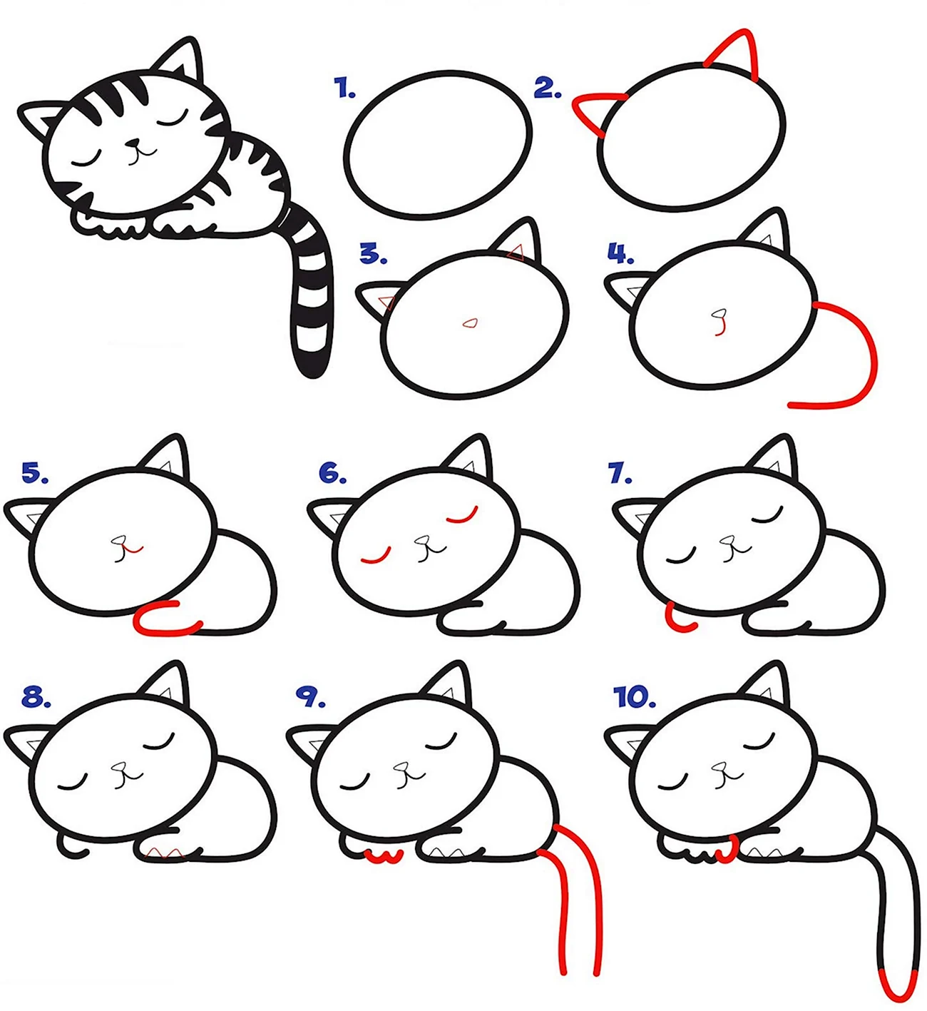 Схема рисования кошки для дошкольников. Для срисовки