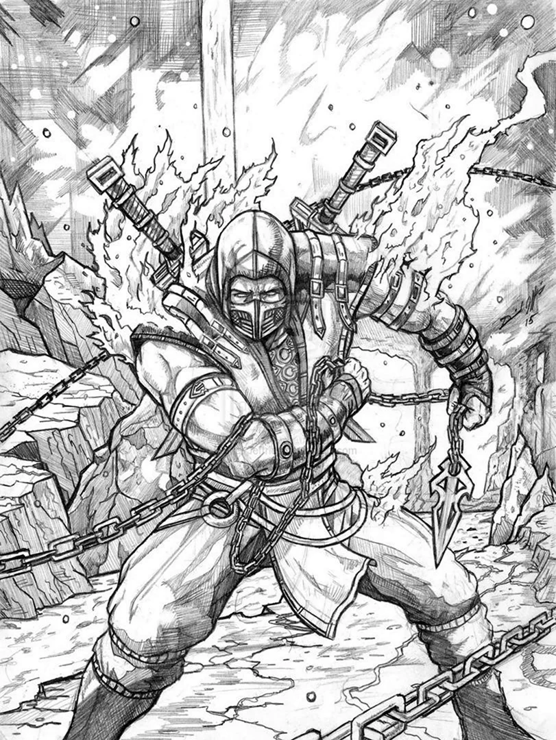 Скорпион Mortal Kombat раскраска. Для срисовки