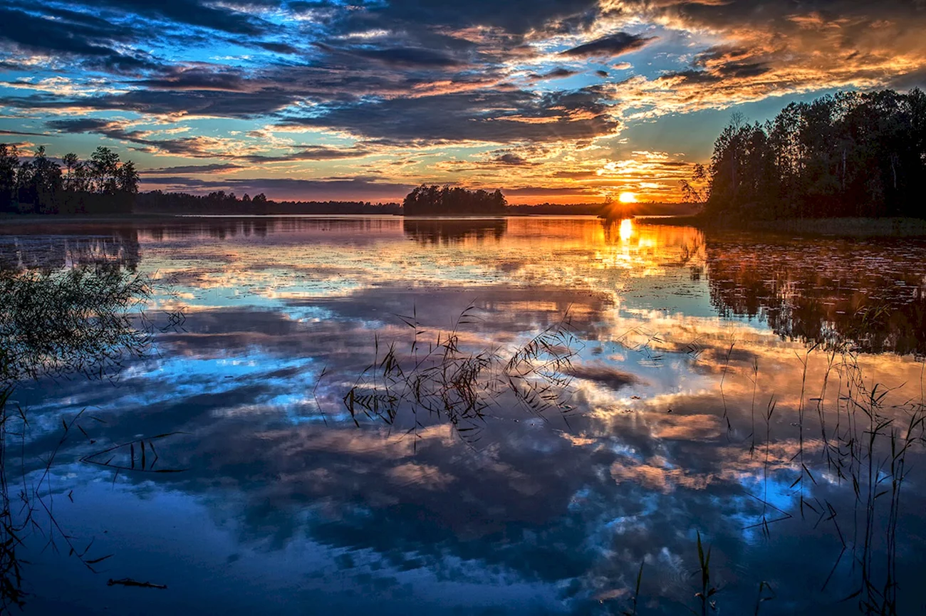 Солнце в озере. Красивая картинка