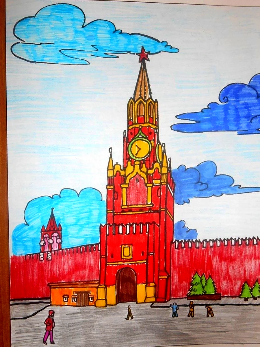 Спасская башня Кремля рисование Комарова. Для срисовки
