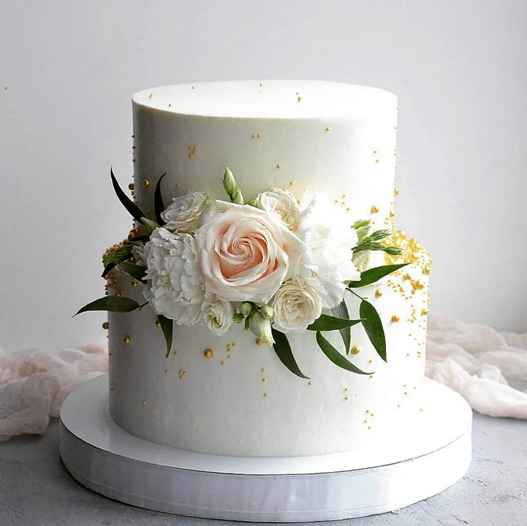 Свадебный торт с гипсофилой один ярус. Красивая картинка