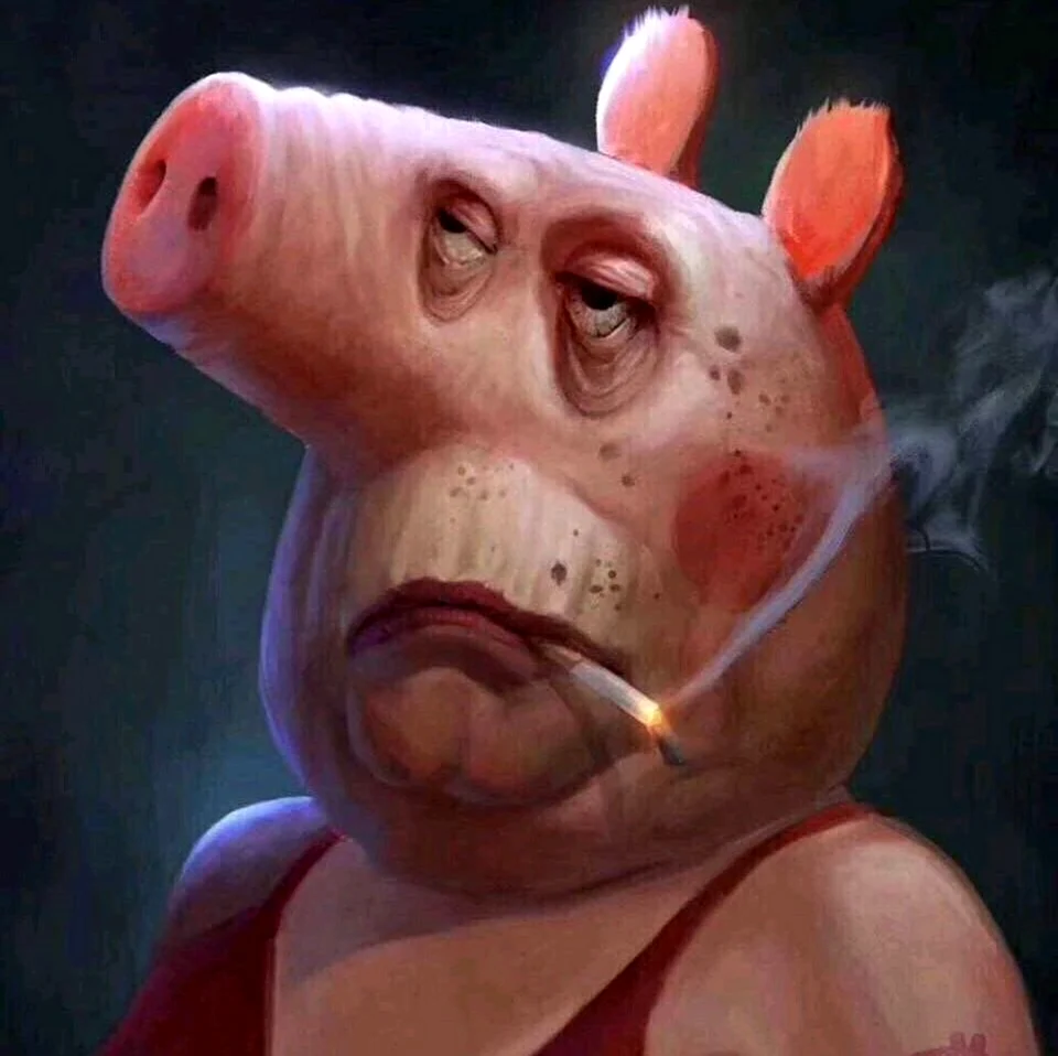 Свинья с сигаретой. Картинка из мультфильма