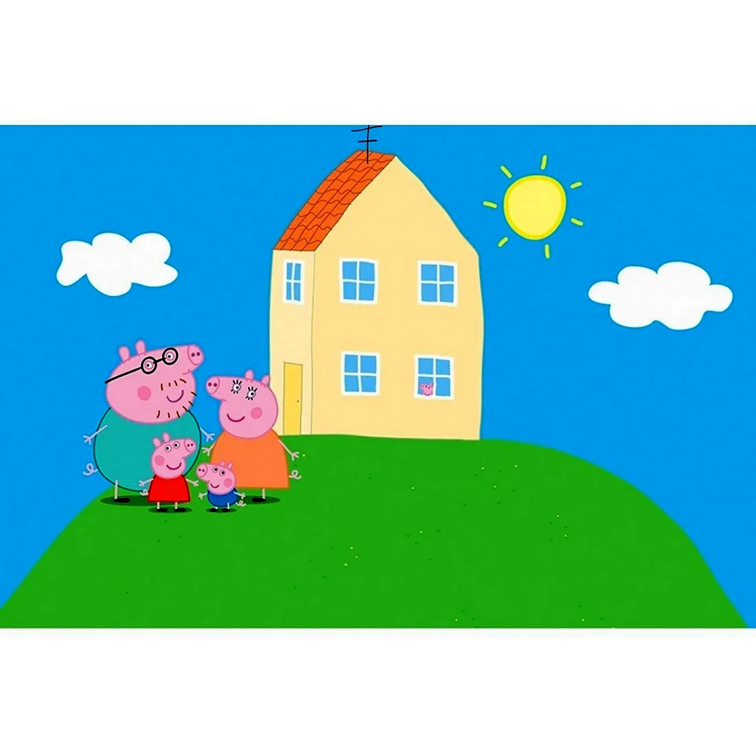 Свинка Пеппа домик и семья. Картинка из мультфильма