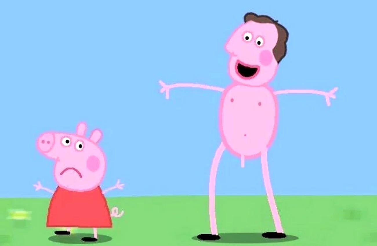 Свинка Пеппа и Джордж голые. Картинка из мультфильма