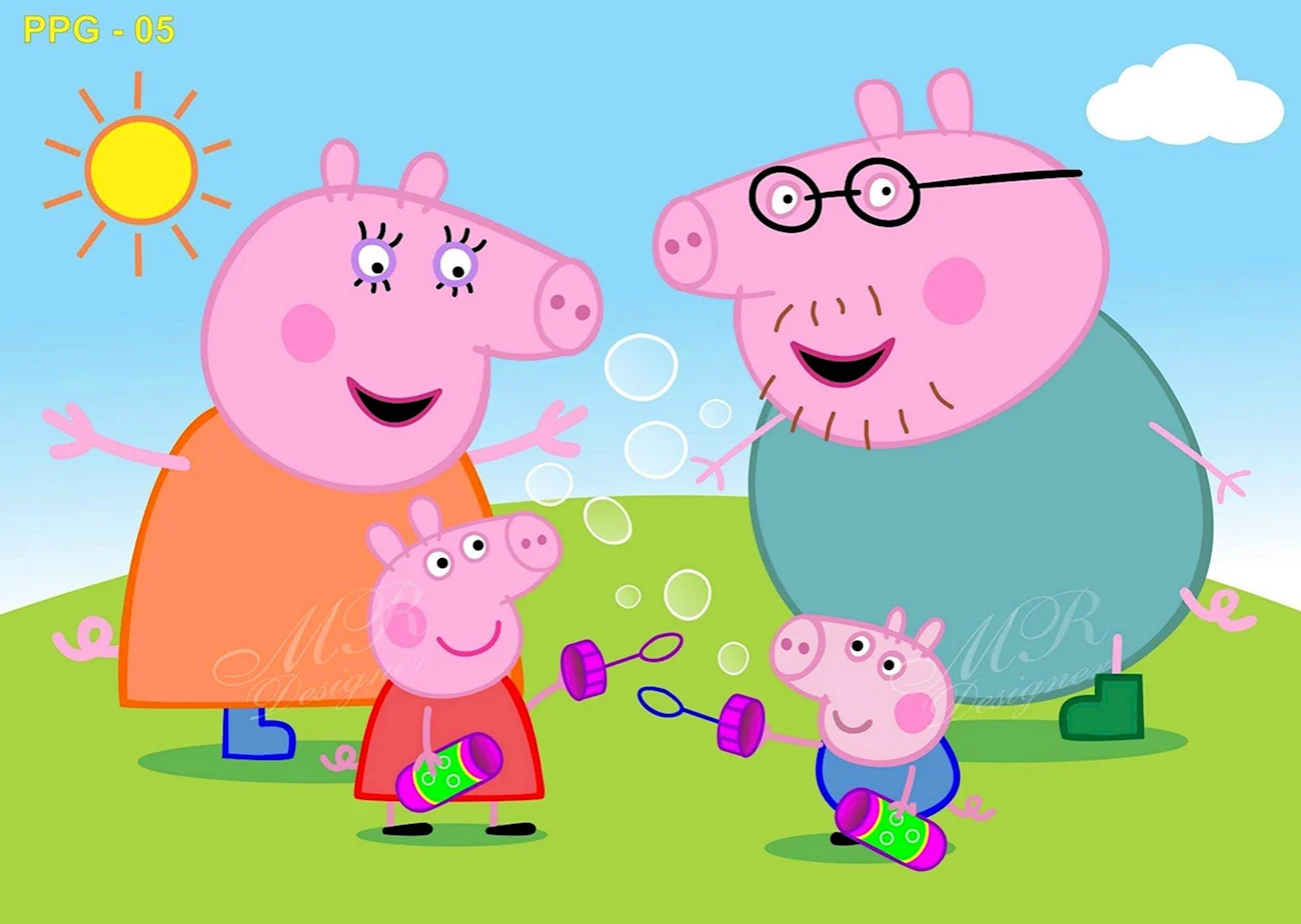 Свинка Пеппа и её симья. Картинка из мультфильма
