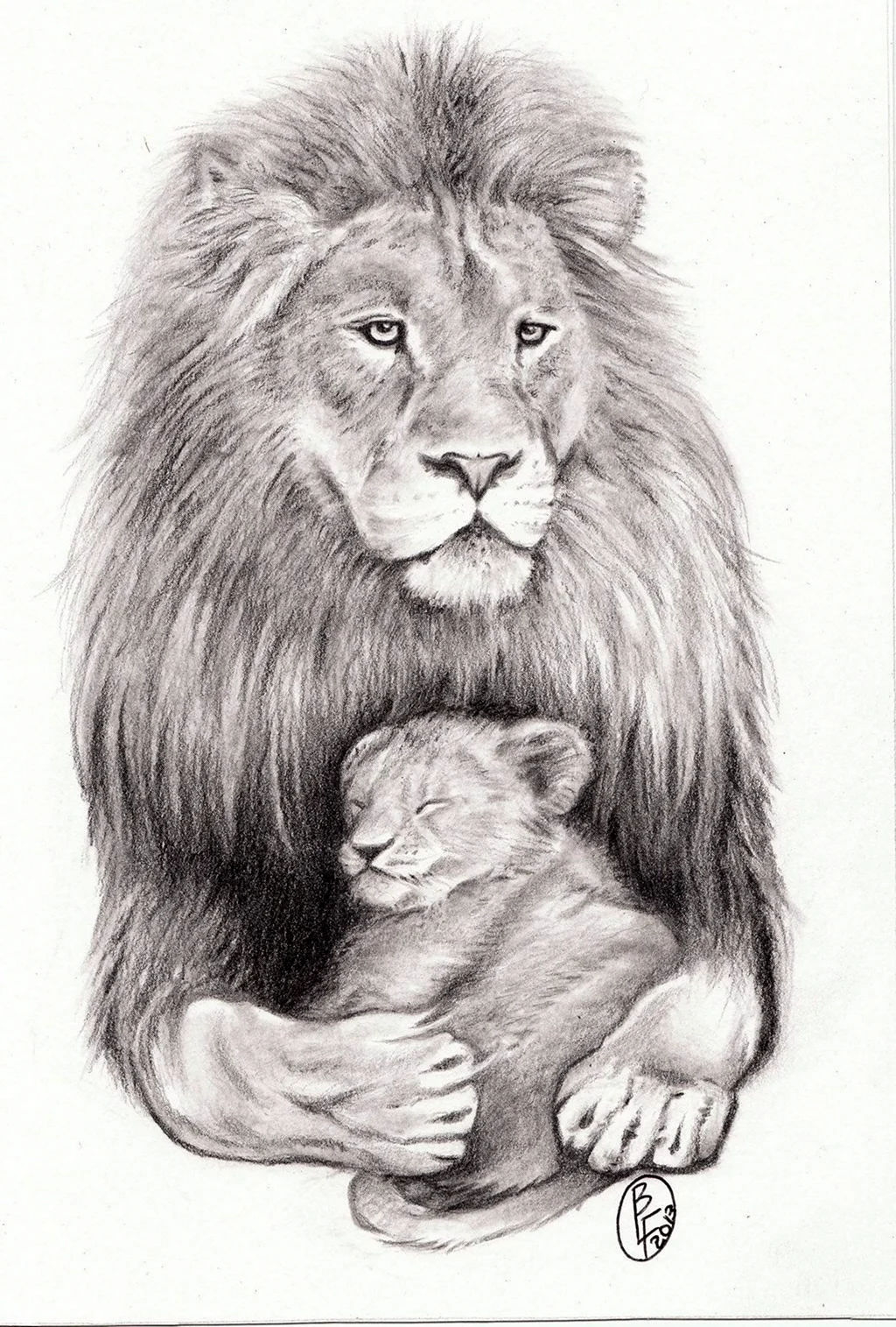 Тату Лев львица и Львенок. Для срисовки