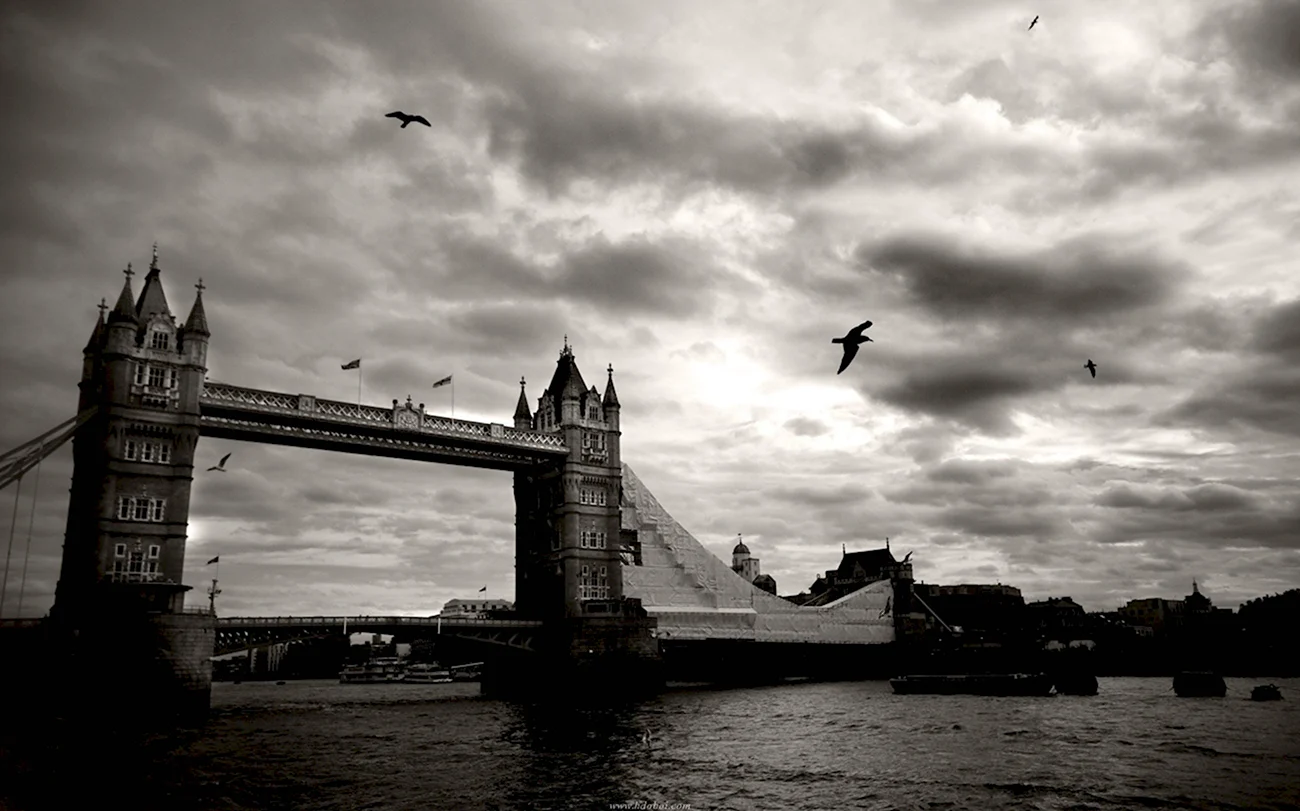Тауэрский мост Лондон черно-белый. Красивая картинка