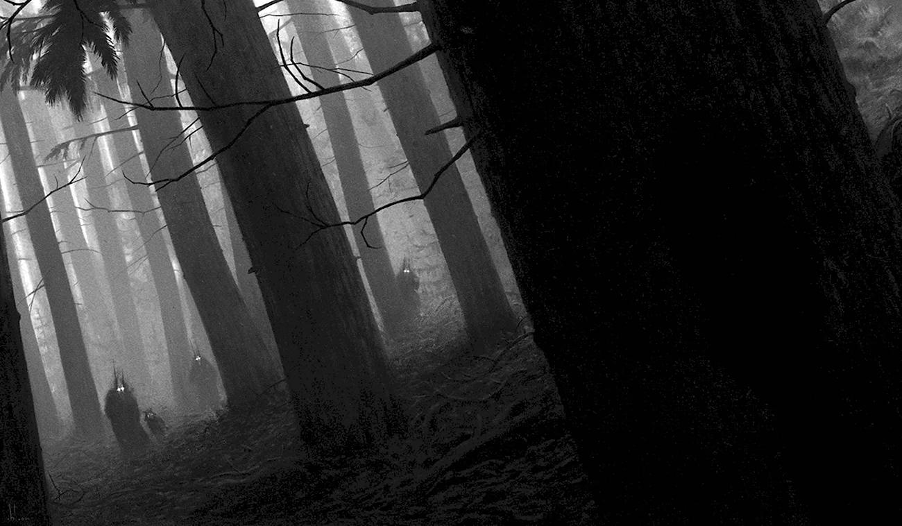Темный лес с призраками. Картинка