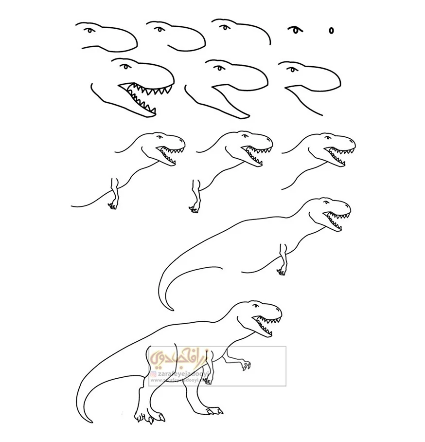 Тираннозавр рисунок для детей поэтапно. Для срисовки