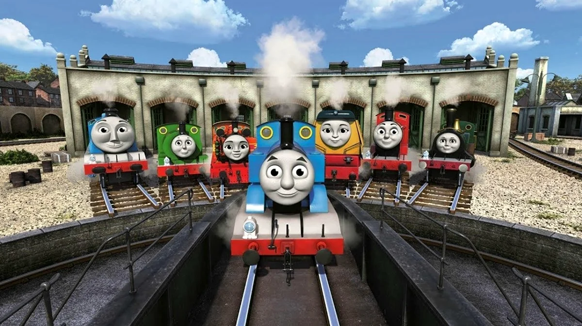 Томас и его друзья покидая Содор. Картинка из мультфильма