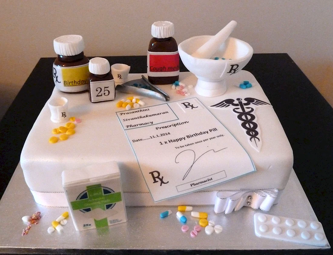 Торт для фармацевта. Открытка с днем рождения