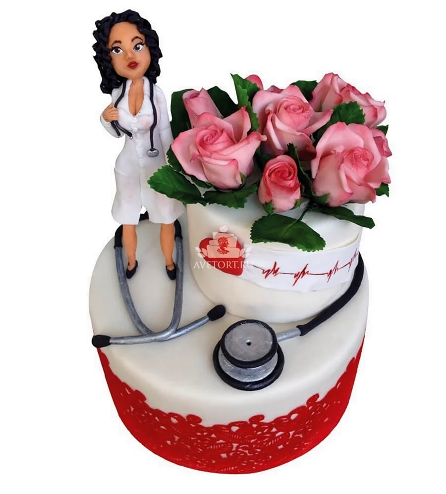 Торт для врача женщины. Открытка с днем рождения