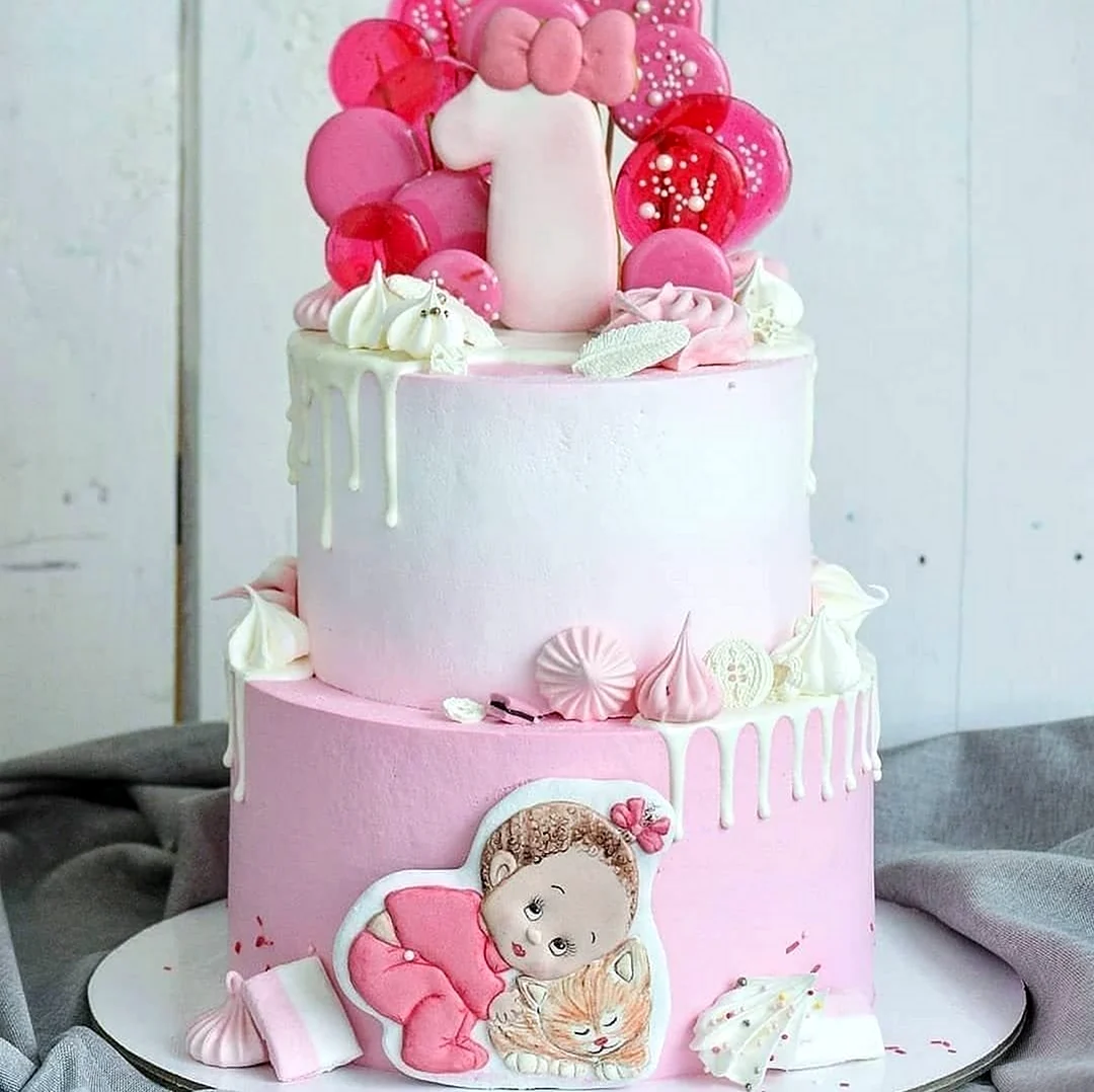 Торт на 1 годик девочке. Красивая картинка