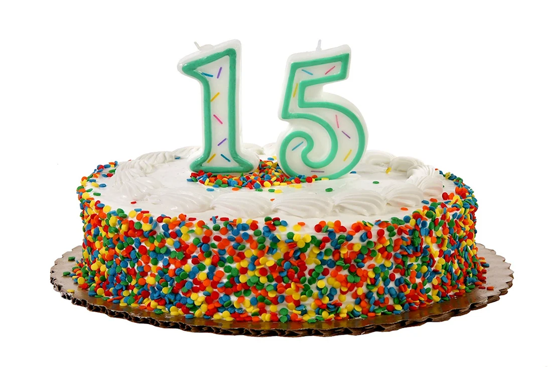 Торт на 15 лет. Открытка с днем рождения