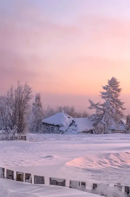 Удмуртская деревня зимой. Красивая картинка