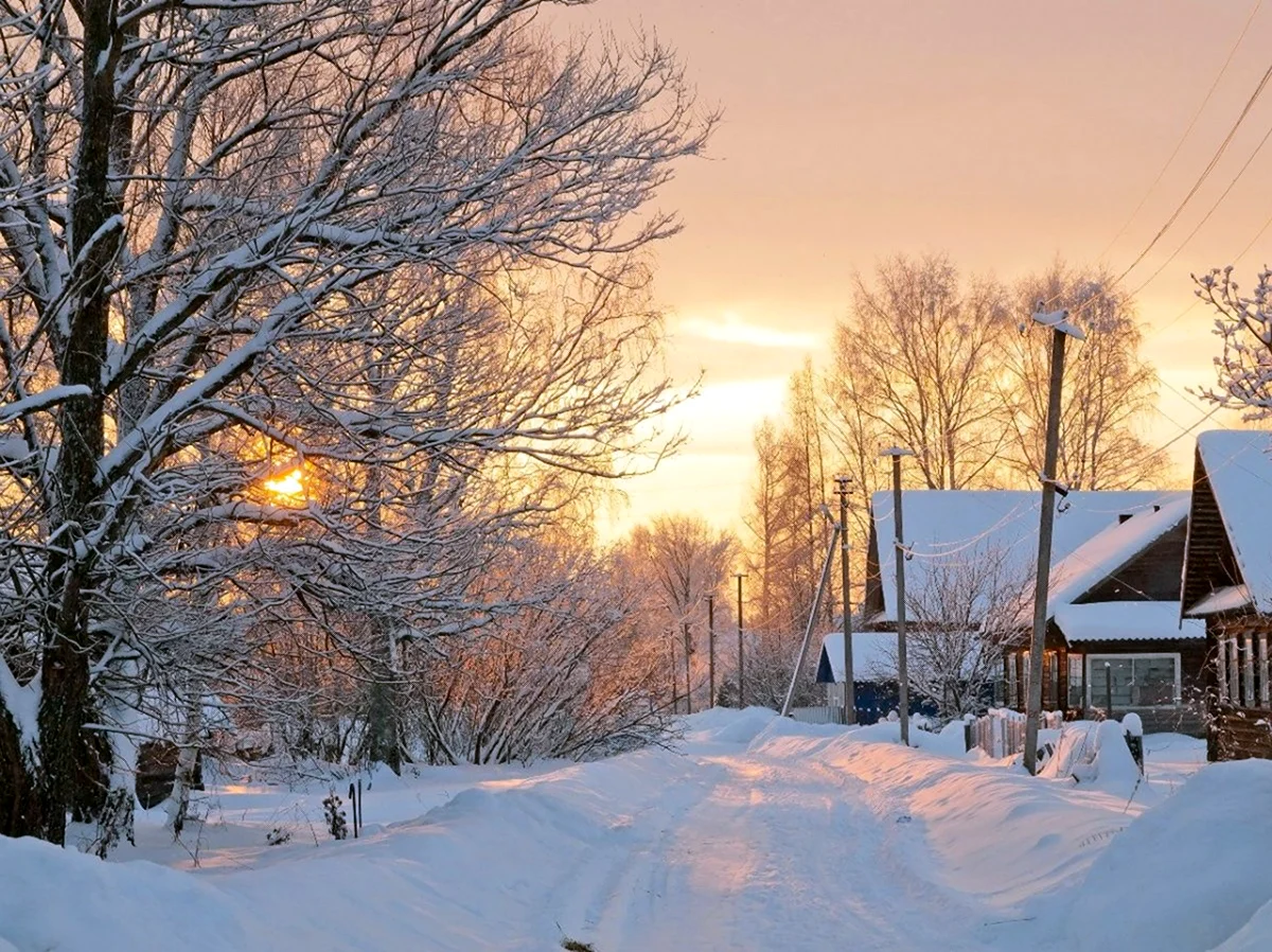 Удмуртская деревня зимой. Красивая картинка