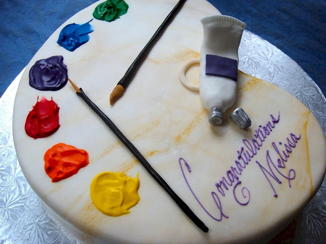 Украшение торта художнице. Открытка с днем рождения