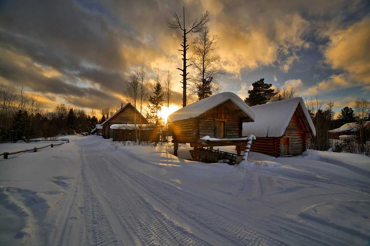 Уральская деревня зимой. Красивая картинка
