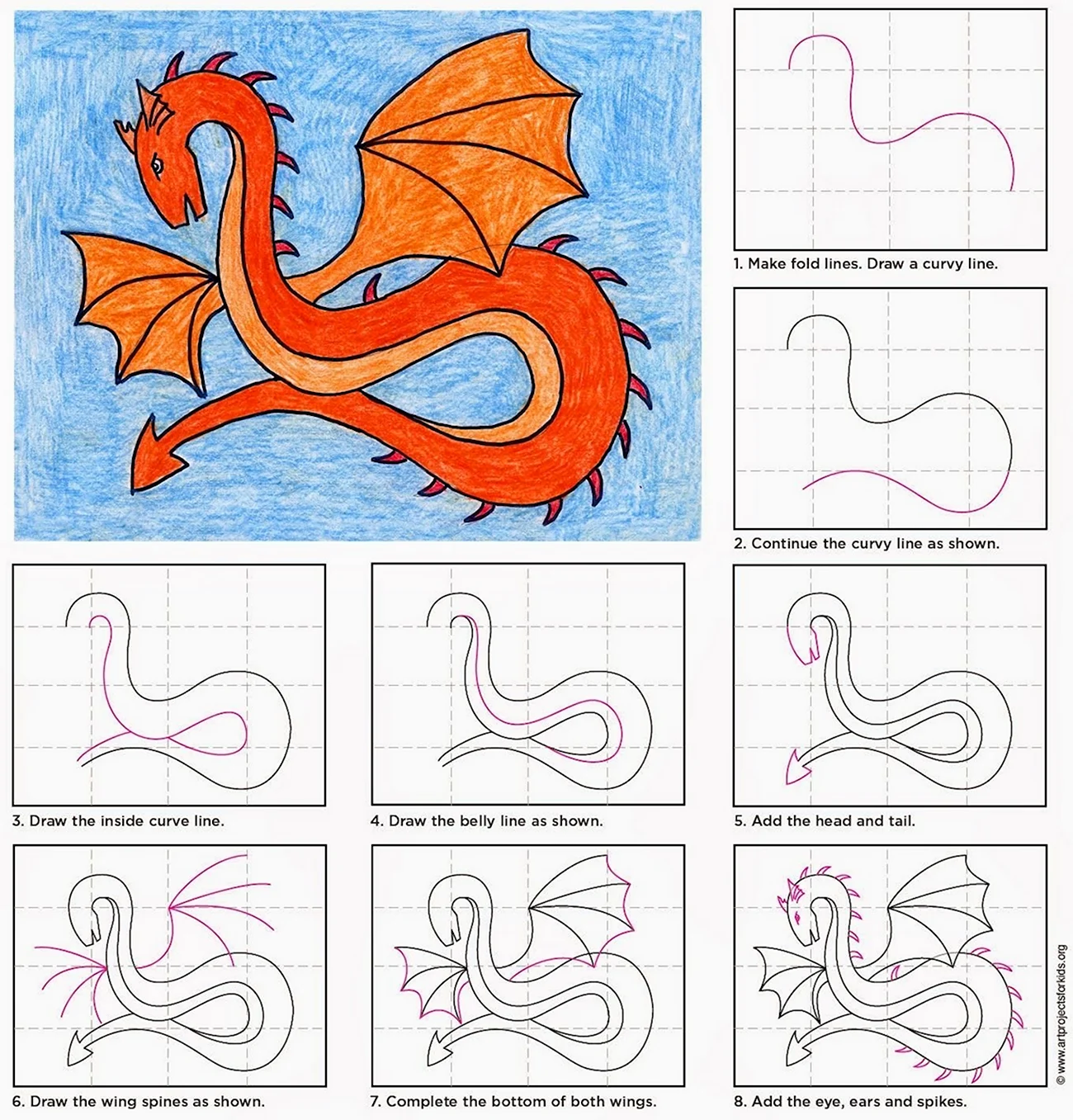 Урок рисование дракон для детей. Для срисовки