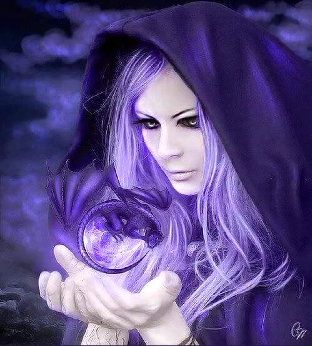 Ведьма с фиолетовыми волосами. Красивая девушка