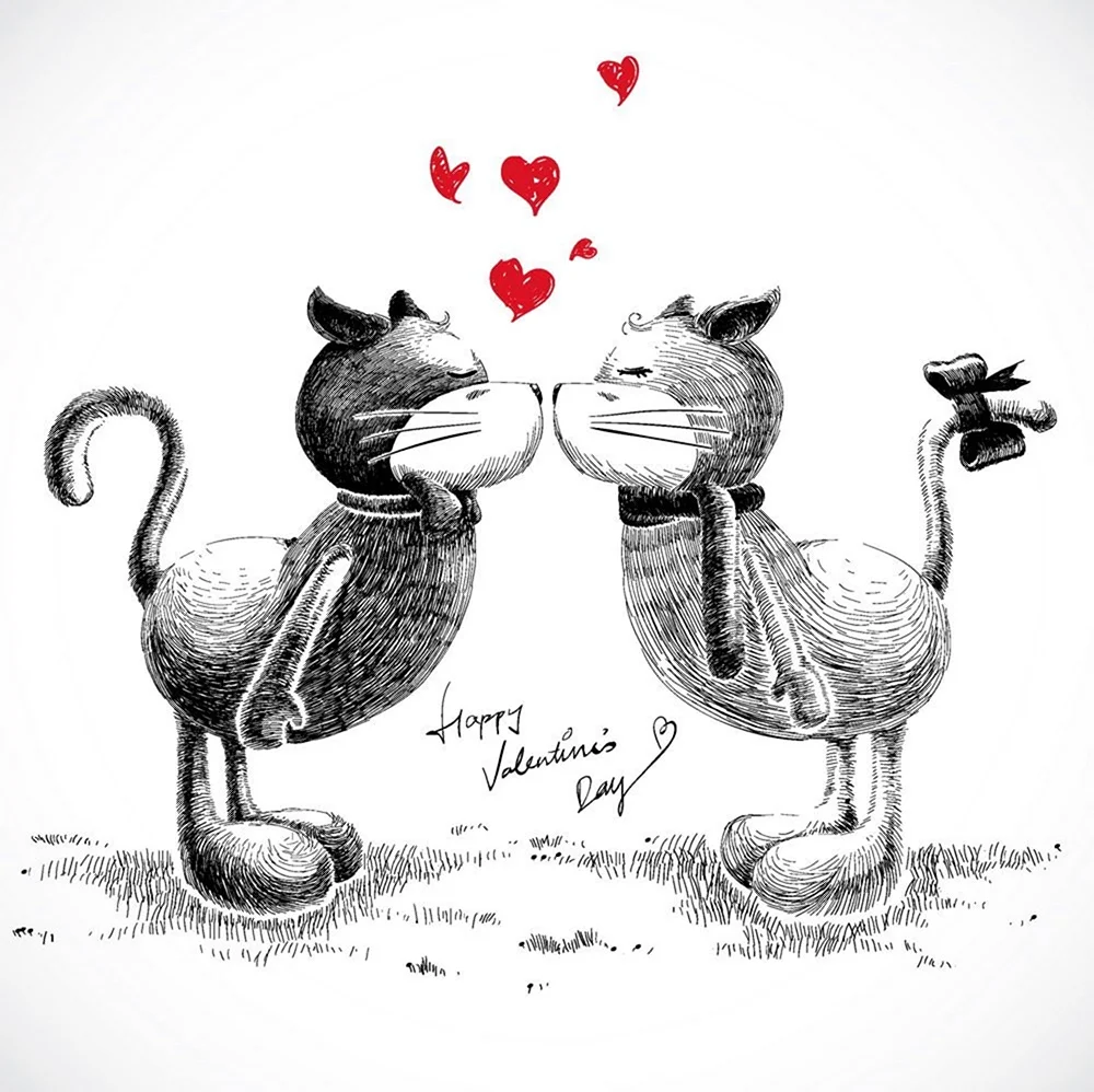 Влюбленные котики рисунок. Картинка