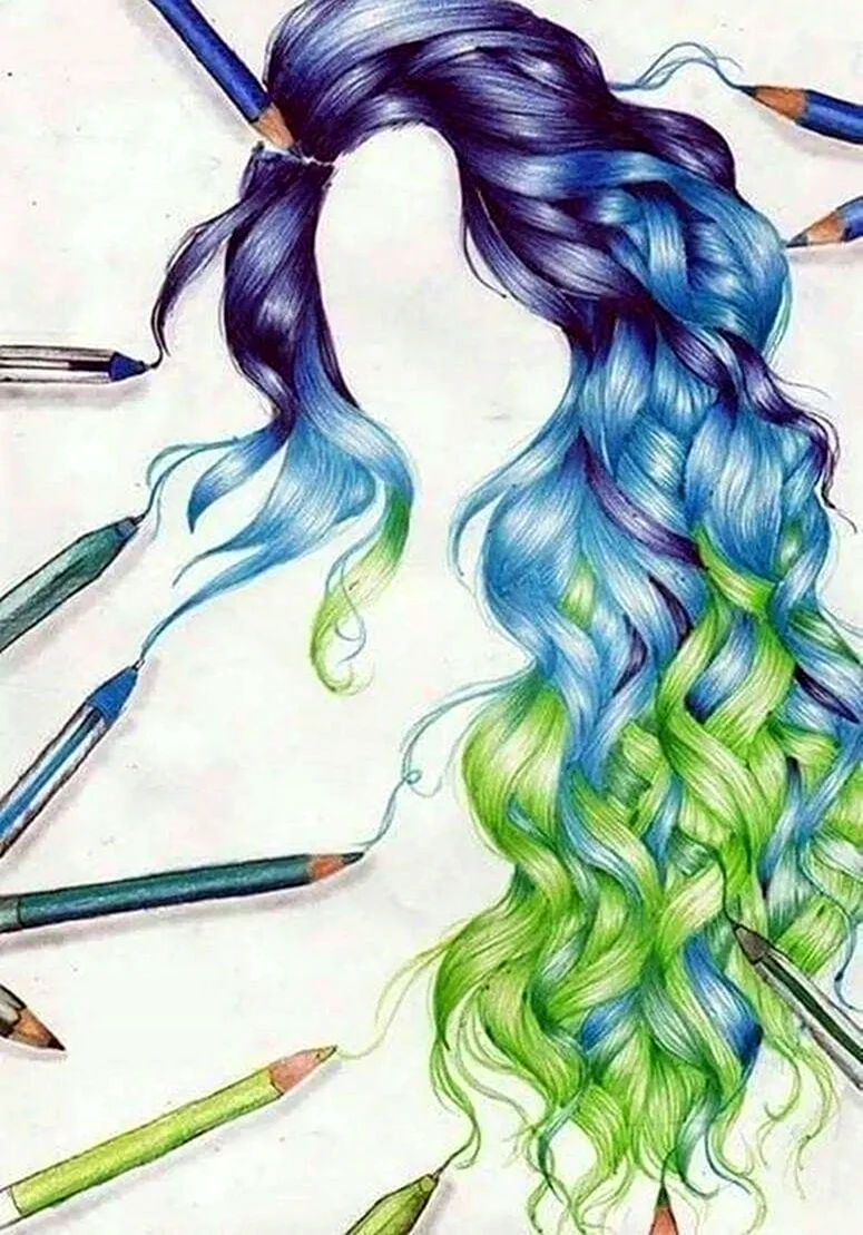 Волосы цветными карандашами. Для срисовки