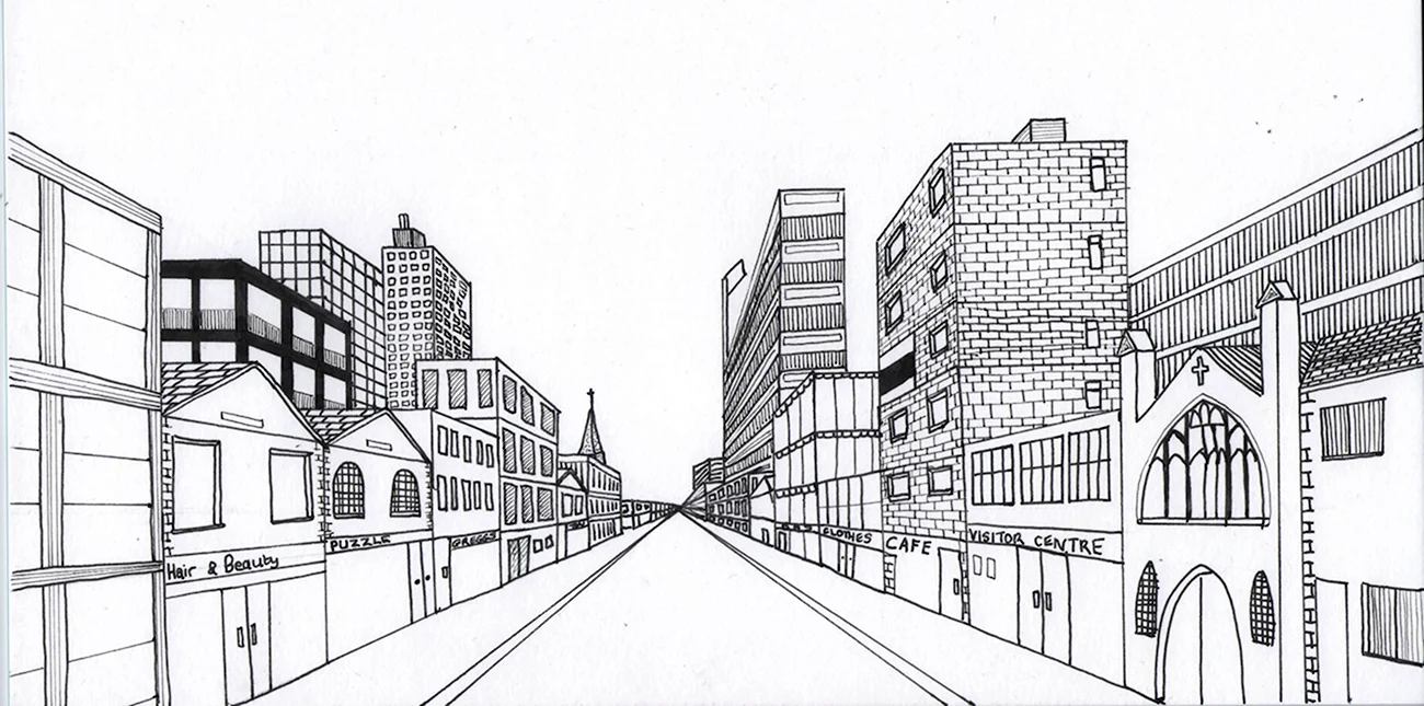 Зарисовка города линейная перспектива. Для срисовки