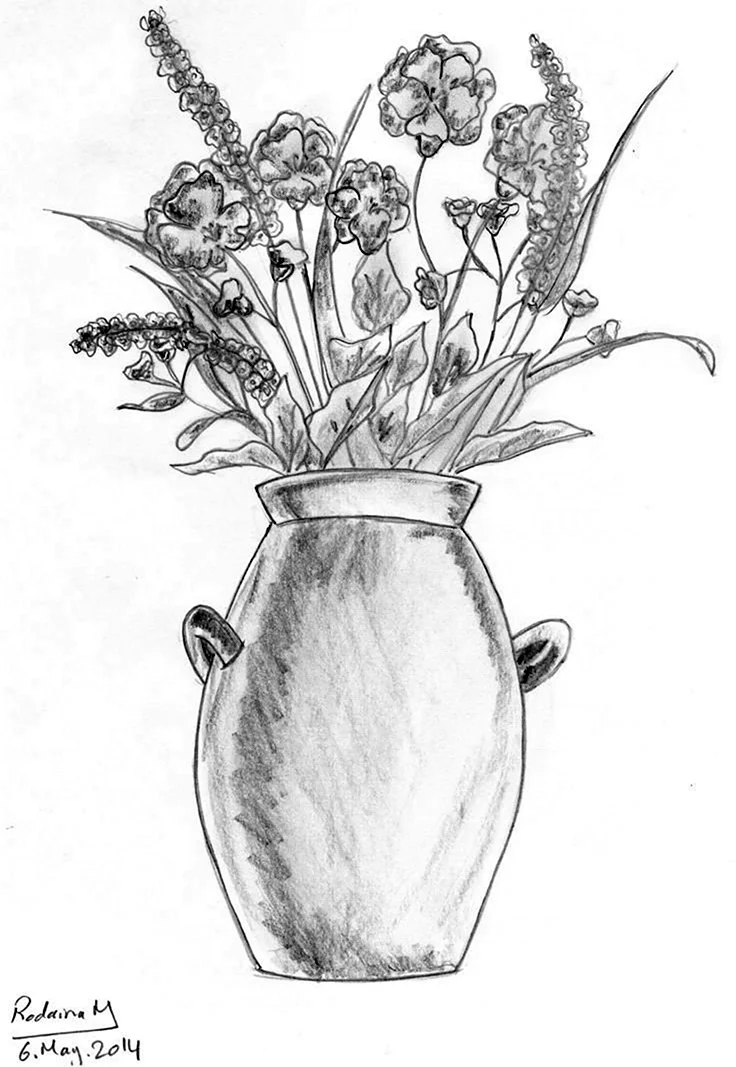 Зарисовка цветов в вазе. Для срисовки