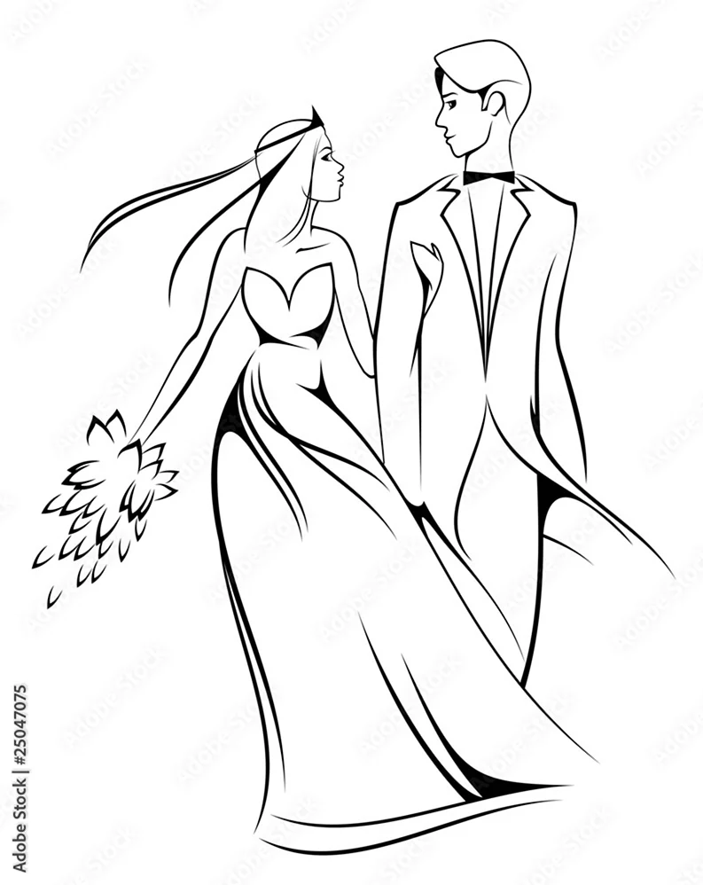 Жених и невеста эскиз. Для срисовки