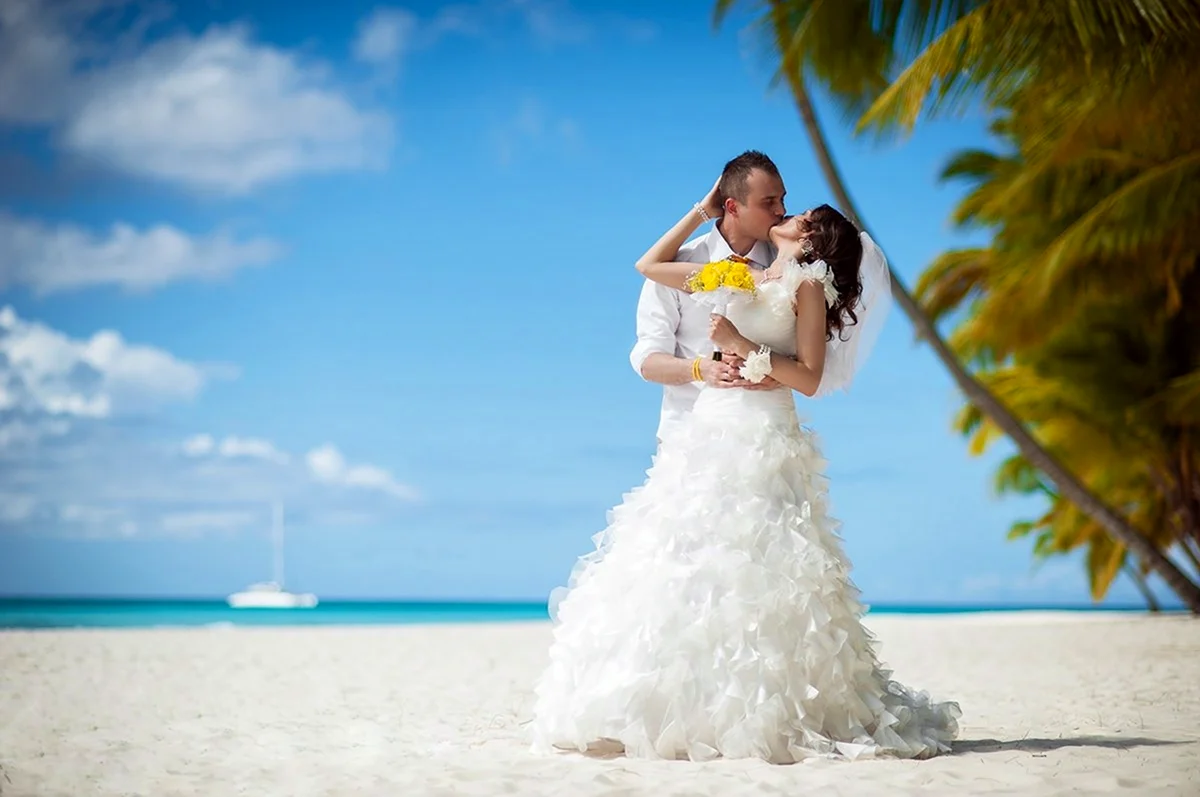 Жених и невеста на море. Красивая картинка