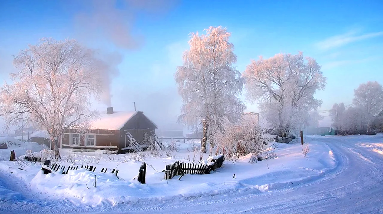 Зимняя деревня. Красивая картинка