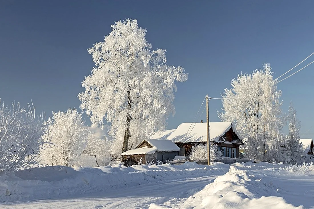 Зимняя деревня. Красивая картинка