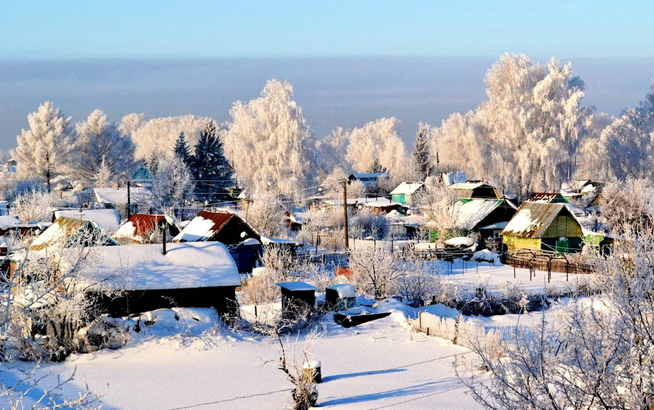 Зимняя деревня в Башкирии. Красивая картинка
