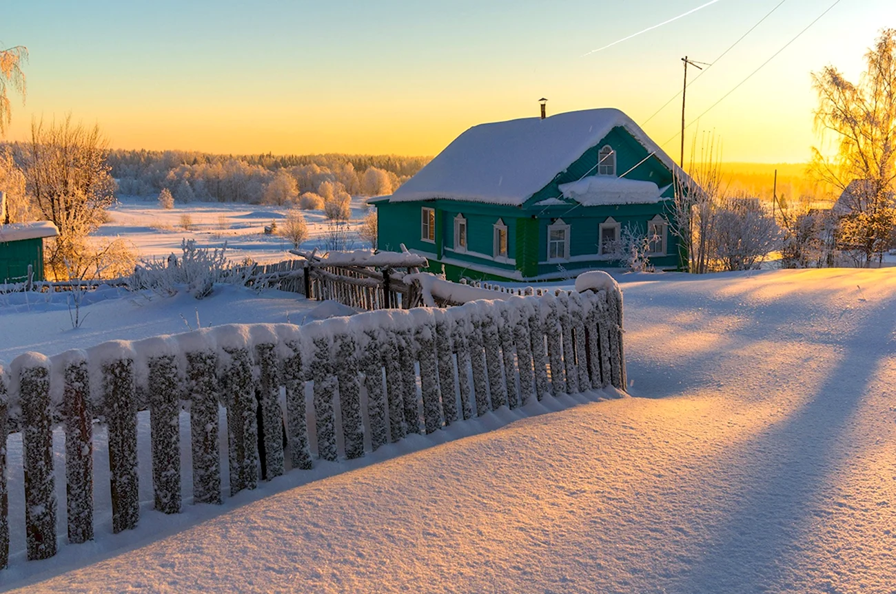 Зимняя деревня Вологды. Красивая картинка