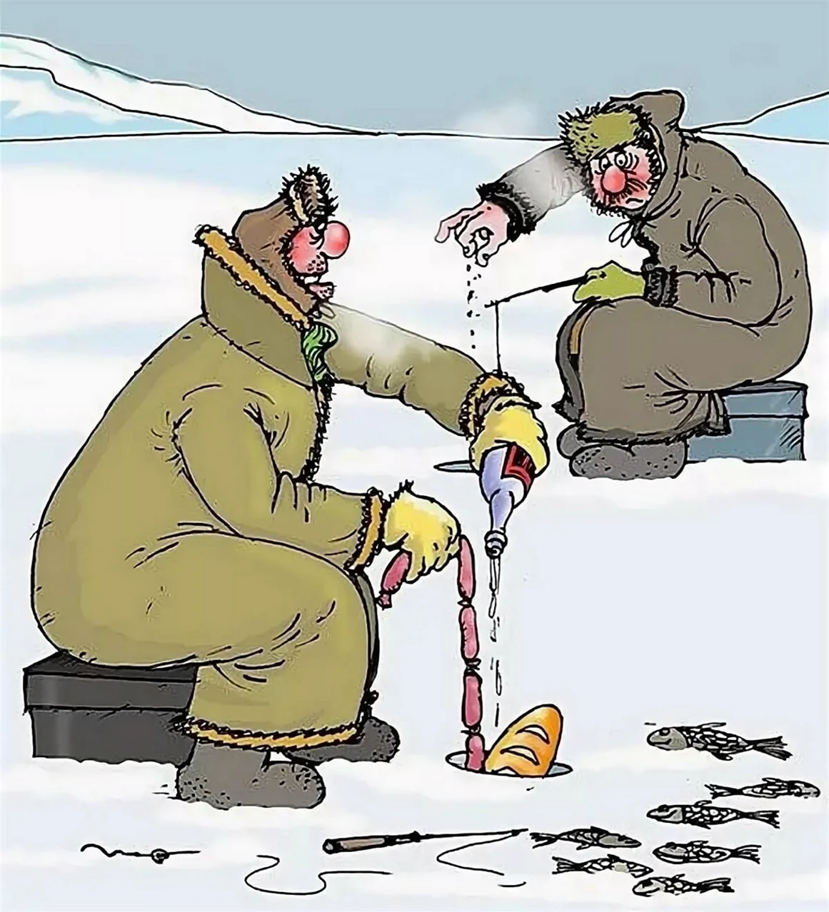 Зимняя рыбалка карикатура. Прикольная картинка