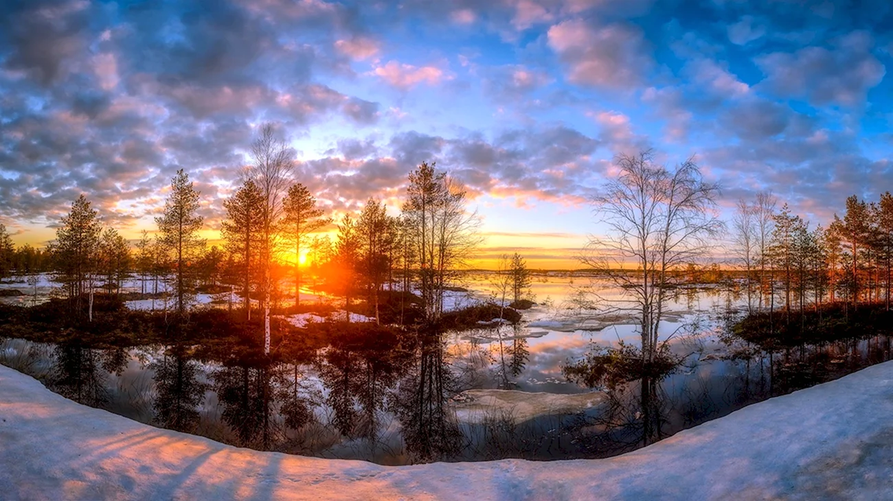 Зимний закат фото. Красивая картинка
