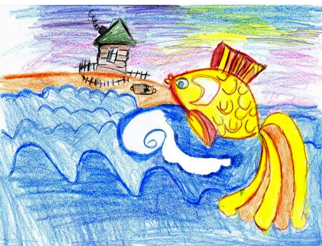Золотая рыбка из сказки Александра Сергеевича Пушкина. Для срисовки